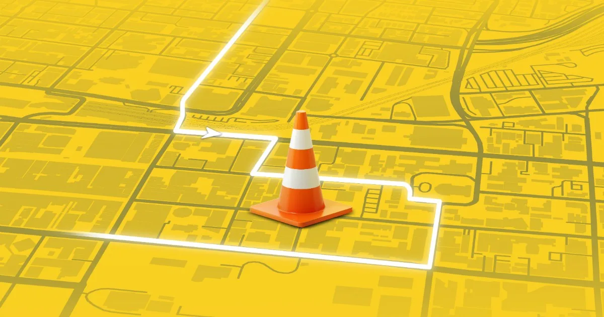 Traffic cone on a stylised map, RAC Risky Roads